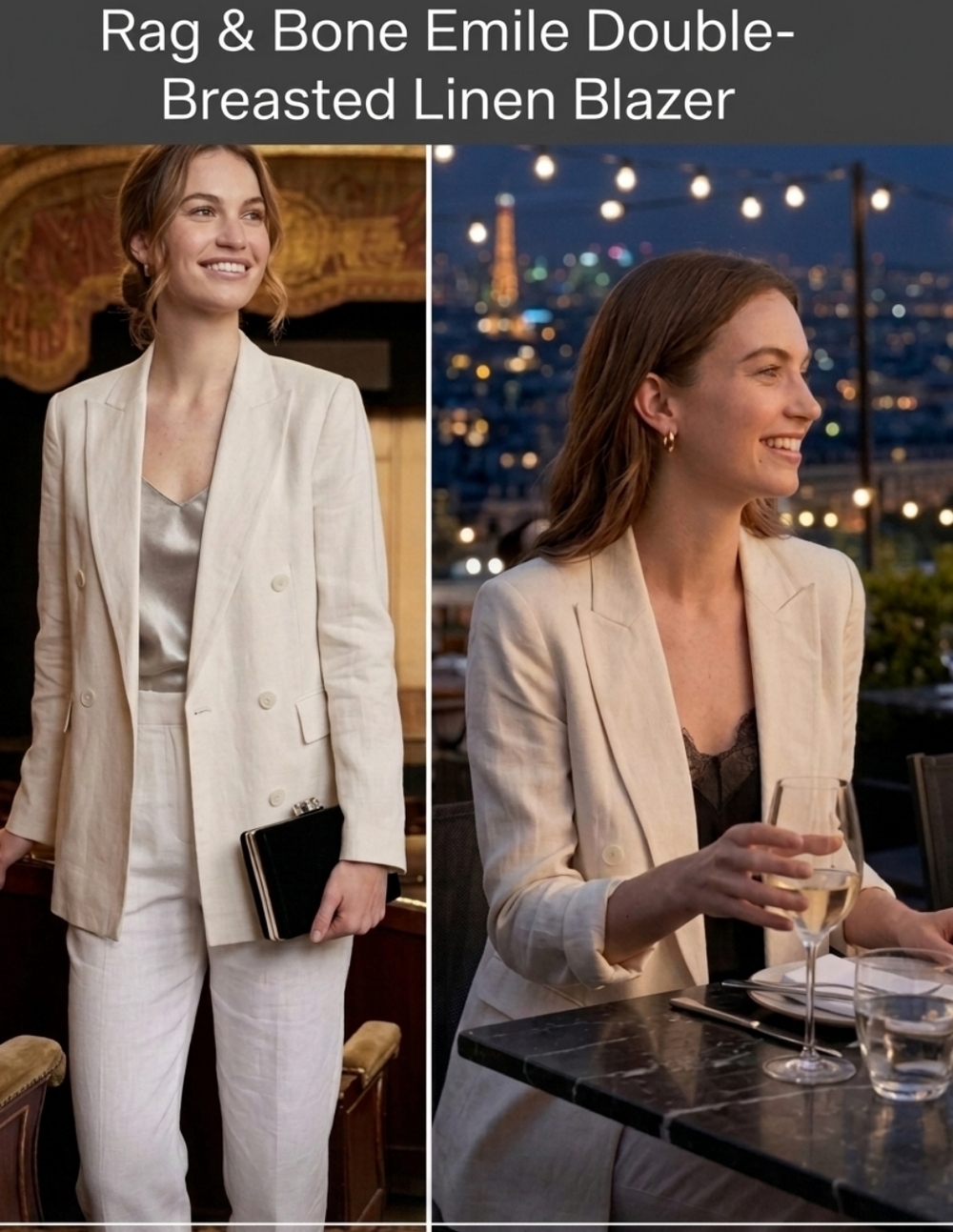 Rag & Bone Emile Double-Breasted Linen Blazer - Ivory - Size 4